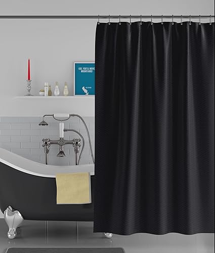 American-Elm Wave Designed Black Fabric Anti Bacterial Water-Repellent Shower Curtain (48 x 84 inch, Black)