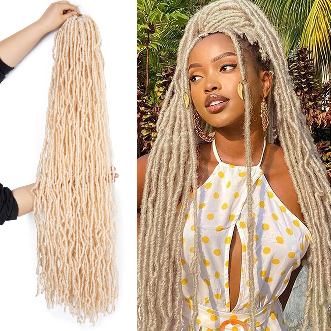 Faux Locs 24 Inch 613# Crochet Hair New Soft Locs 6 Packs/Lot Curly Wavy Pre-Looped Faux Locs Goddess Synthetic Fiber Hair Extensions (24 Inch, 613#) — image 1