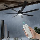 TCL 72 Inch Large Ceiling Fan with Lights and Remote, Waterproof Indoor/Outdoor, Black Modern, 6 Speed Reversible Quiet DC Motor, 3 CCT, Dual Finish (Black, 72 Inch)
