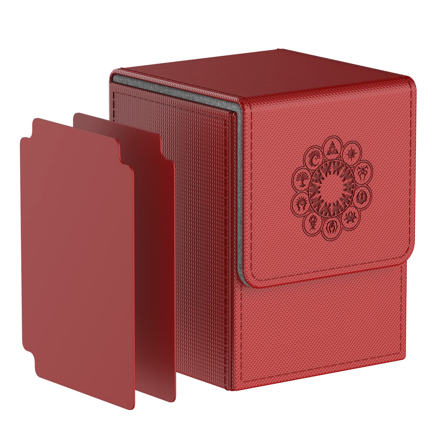 Pulchra Card Deck Box with 2 Dividers per Holder for TCG, Large Size Holds up to 100+ Cards (Elemental Design,Red) — image 1