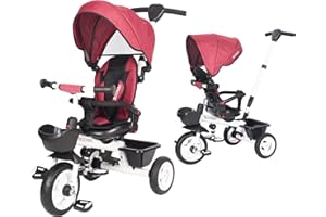 JMMD Baby Trike, 6-in-1 Kids Stroller Tricycle with Adjustable Push Handle, Removable Canopy, Safety Harness for 6 Months - 5 Year Old(Red)