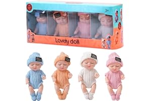 Mini Baby Dolls 4Pcs 4 Inch Realistic Sleeping Little Baby Dolls with Clothes On 4 Color Movable Joint Tiny Doll, Gifts for G