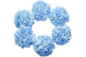 DuHouse Artificial Hydrangea Silk Flower Heads with Stem Fake Blue Hydrangea Bigger Flowers for Wedding Home Garden Centerpiece Pack of 6