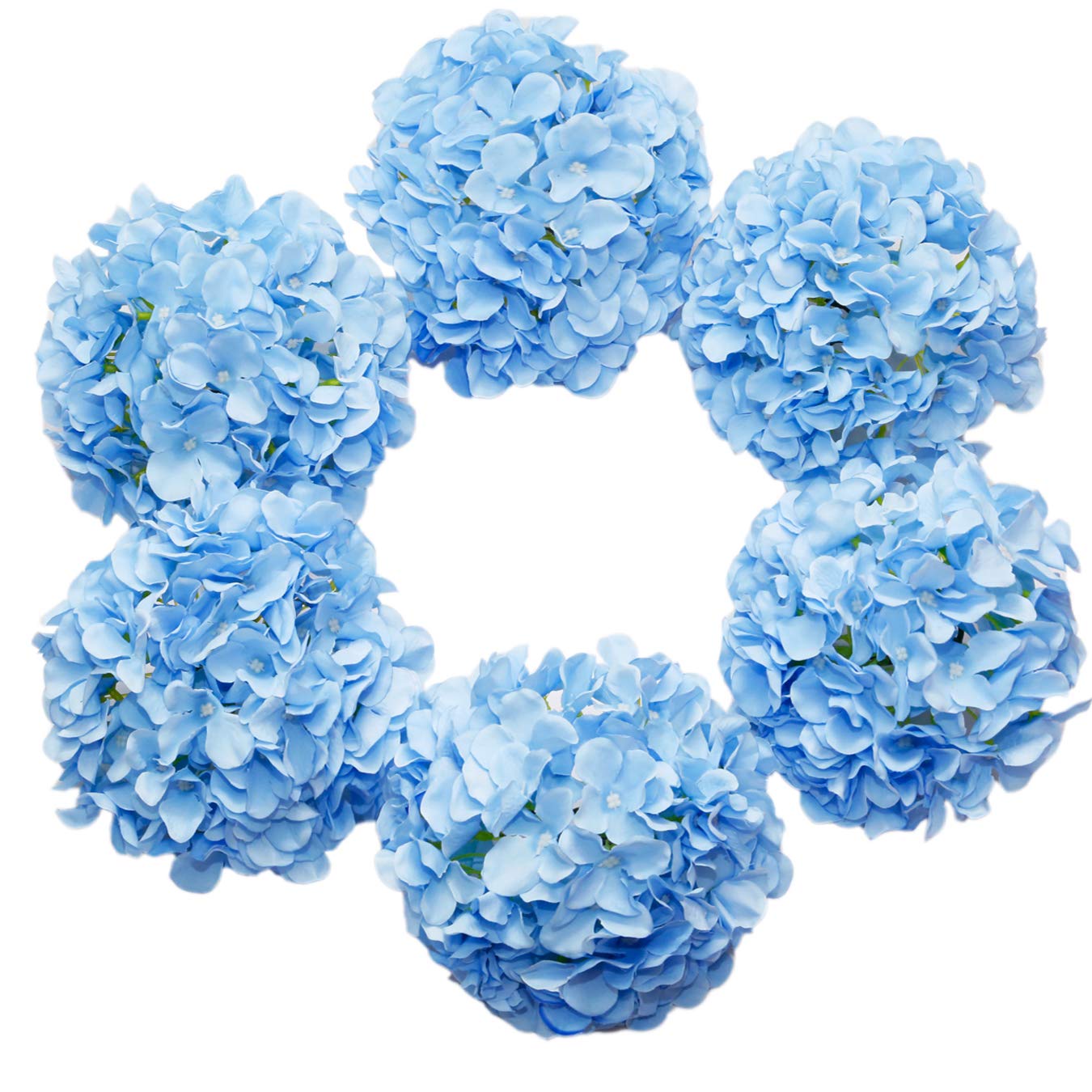 DuHouse Artificial Bigger Silk Hydrangea Flower Heads with Stem Realistic Fake Hydrangea Flower Bouquets for Wedding Home Party Garden Centerpiece Pack of 6(Blue)