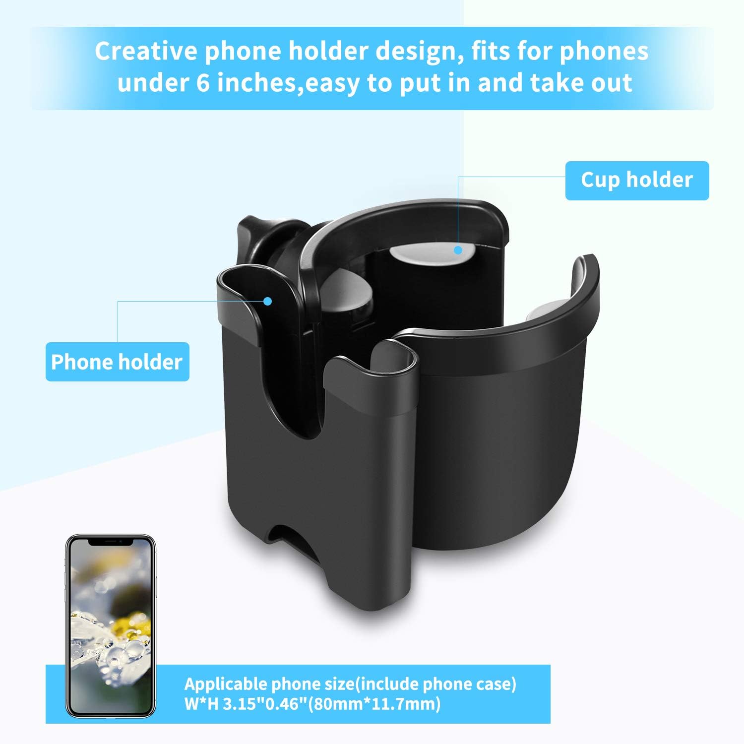 Roinaee Wheelchair Cup Holder with Phone Holder, 2 in 1 Walker Cup Holder, Stroller Cup Holder,Bike Cup Holder, Cup Holder for Walker,Wheelchair,Bike,Stroller: Automotive