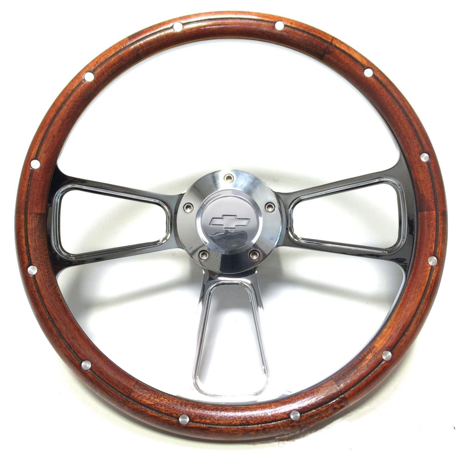 Polished Billet Steering Wheel with Real Mahogany Half Wrap eBay