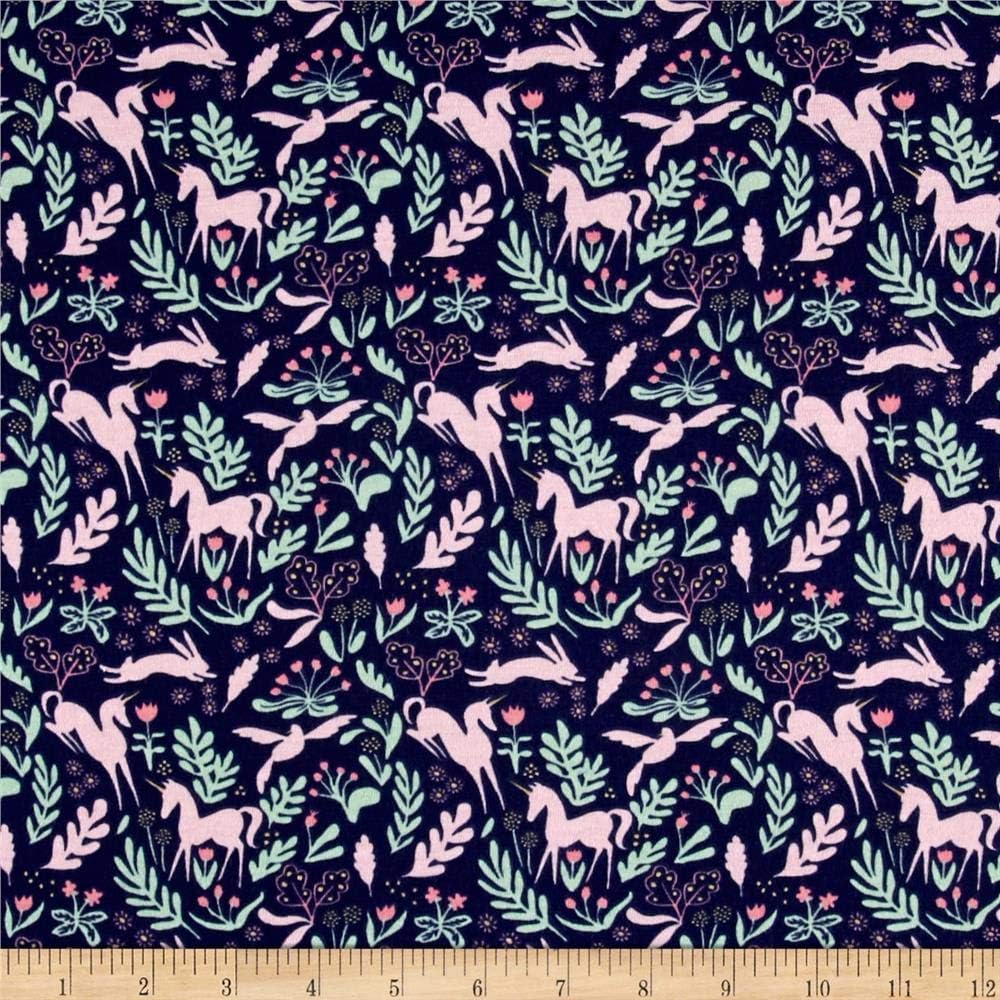 Michael Miller Fabrics Jersey Knit Magic Folk Fabric by The Yard, Navy