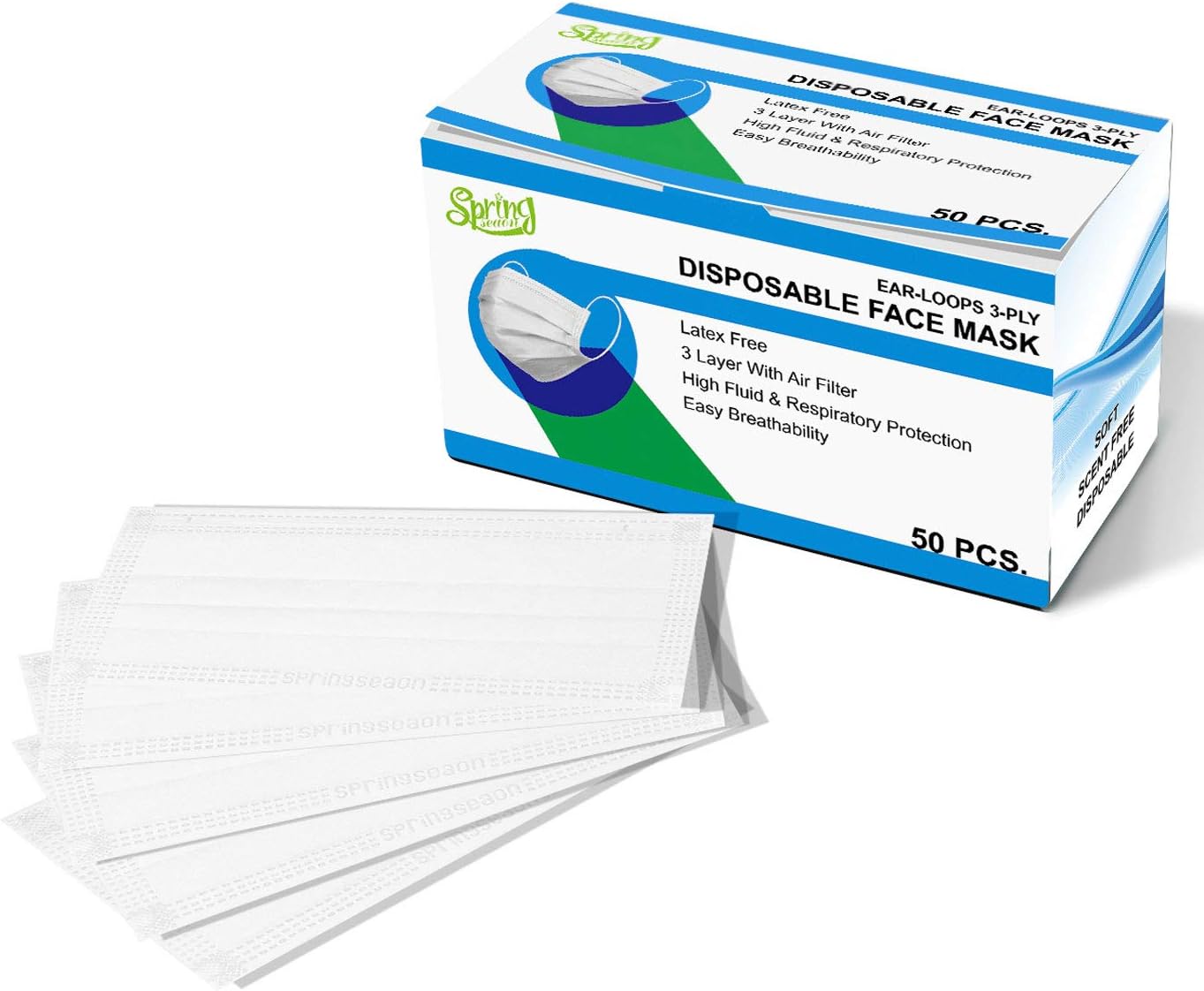 Disposable Earloop Face Mask 3-Ply Mouth Cover Mask Breathable for Dust,Pollen,Smoke,Cleaning,Painting,Construction,Travel 50 PCS