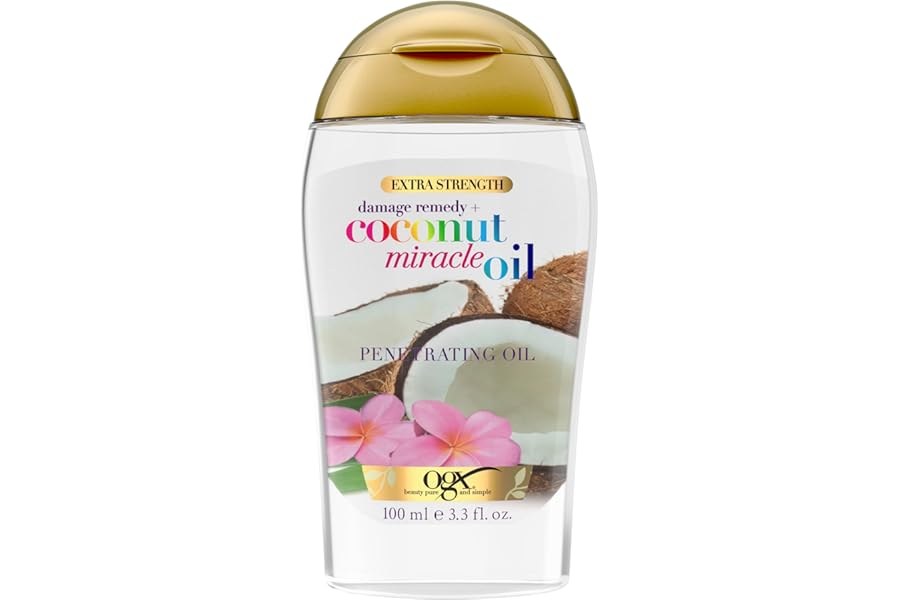 OGX Extra Strength Damage Remedy + Coconut Miracle Oil Penetrating Hair Oil Treatment, Extra Hydrating Anti-Frizz Oil for Coarse, Dry Hair, Paraben-Free, Sulfated-Surfactants Free, 3.3 Fl Oz