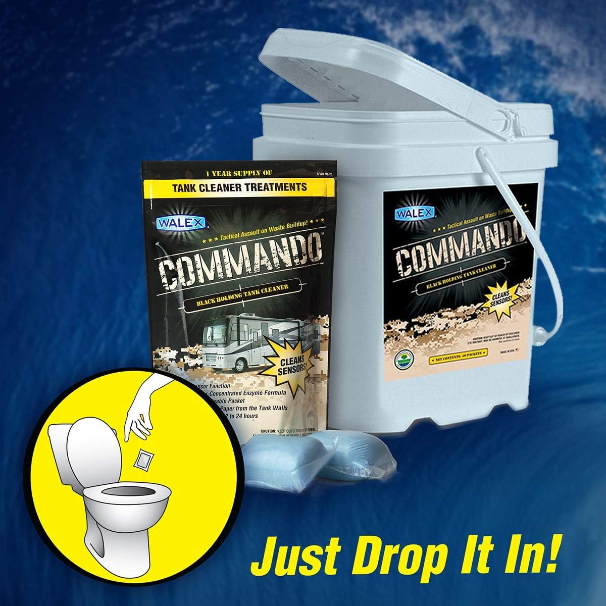 Walex CMDOBG Commando Black Holding Tank Cleaner Drop-Ins, Ocean Mist Scent (1 Year Supply): Automotive