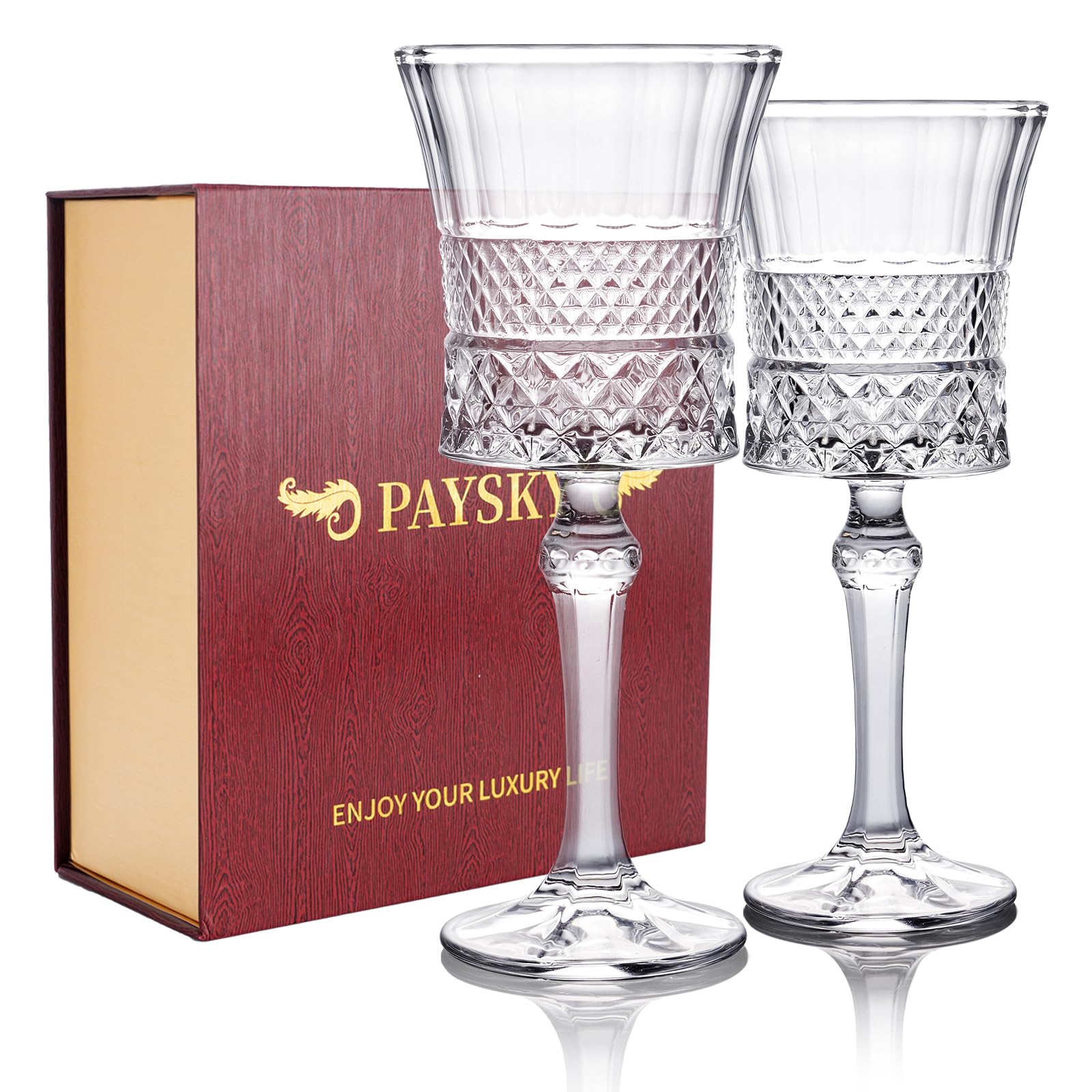 Paysky Crystal Wine Glasses Set of 2, Crystal Carving Wine Glass,Elegant Carving Design and Luxury Gift Box is Unique Classic Wine Glass Gift for Women or Men