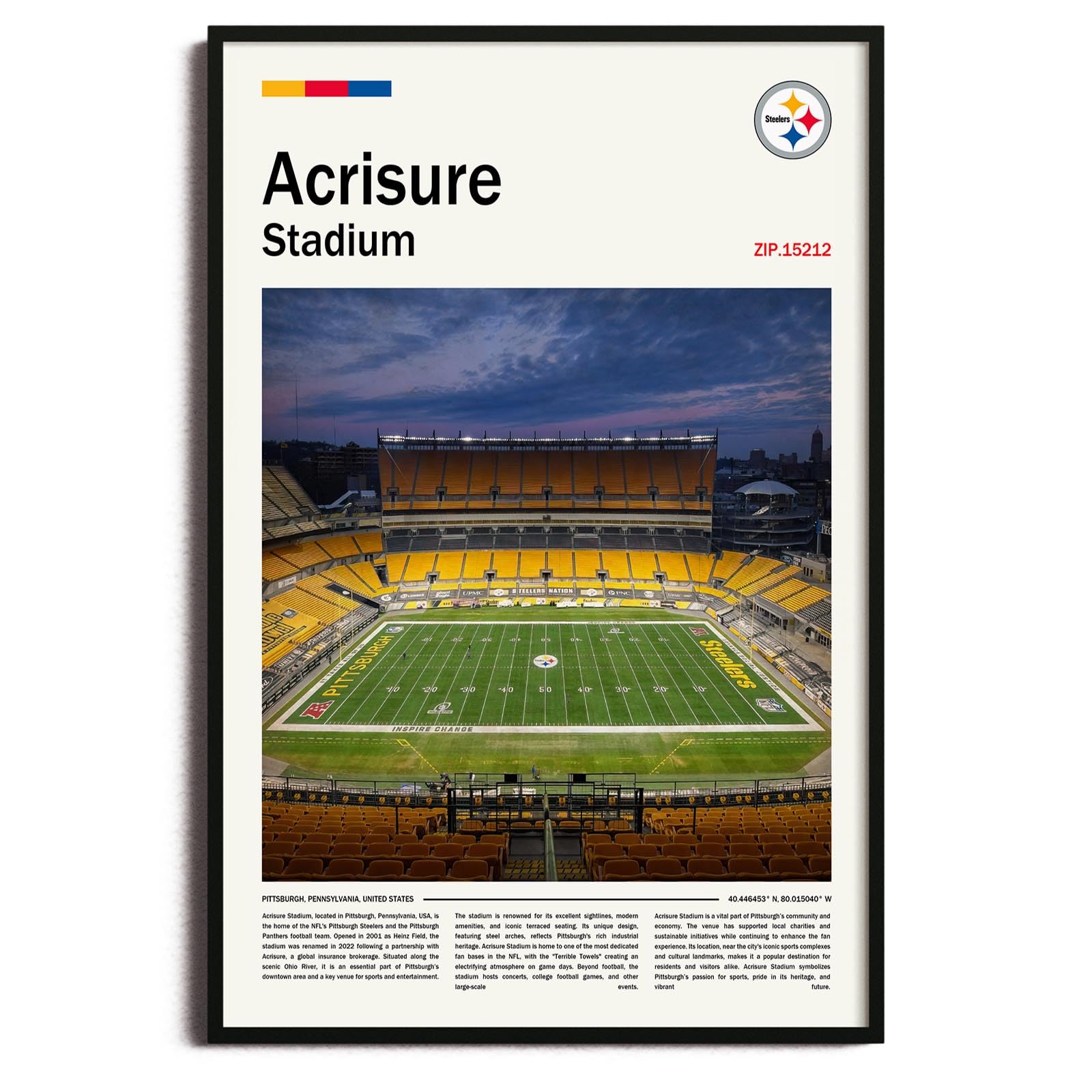 Photo 1 of (Unframed 11"x17") AcrisureStadium Canvas Print – Pittsburgh Home Field Wall Art for Steelers Fans, Sports poster for Game Room or Man Cave Decor