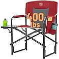 TIMBER RIDGE Lightweight Oversized Camping Chair, Portable Aluminum Directors Chair with Side Table for Outdoor Camping, Lawn, Picnic and Fishing, Supports 400lbs (Red) Ideal Gift