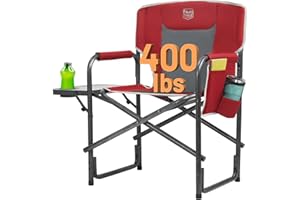 TIMBER RIDGE Lightweight Oversized Camping Chair, Portable Aluminum Directors Chair with Side Table for Outdoor Camping, Lawn, Picnic and Fishing, Supports 400lbs (Red) Ideal Gift