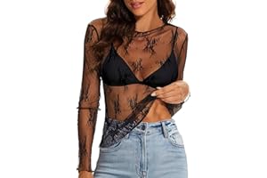 WIHOLL Womens Mesh Sheer Tops Sexy Crew Neck Summer Loose FIt Party Clubwear Shirts