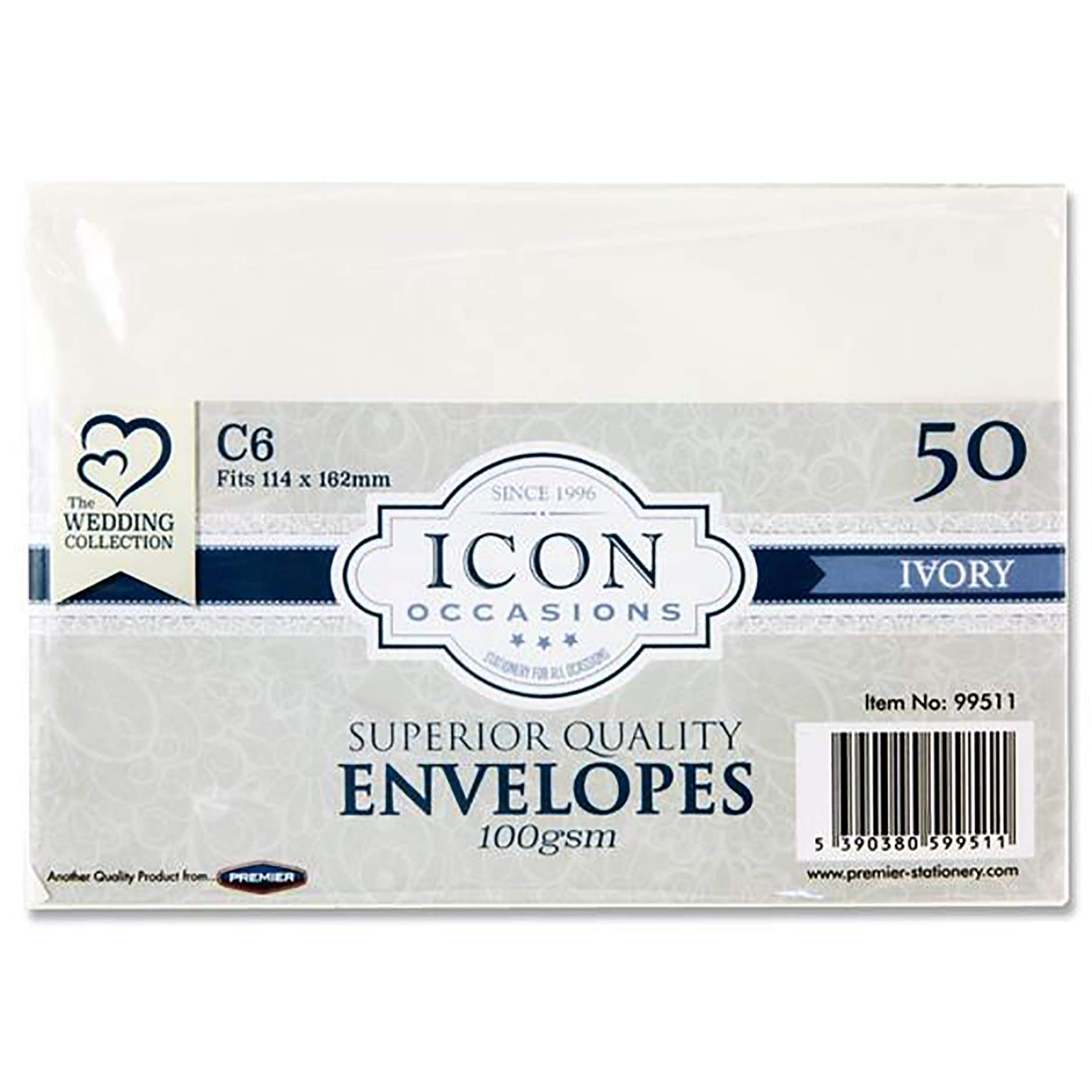Premier Stationery Icon Occasions C6 100gsm Ivory Envelopes. Pack of 50