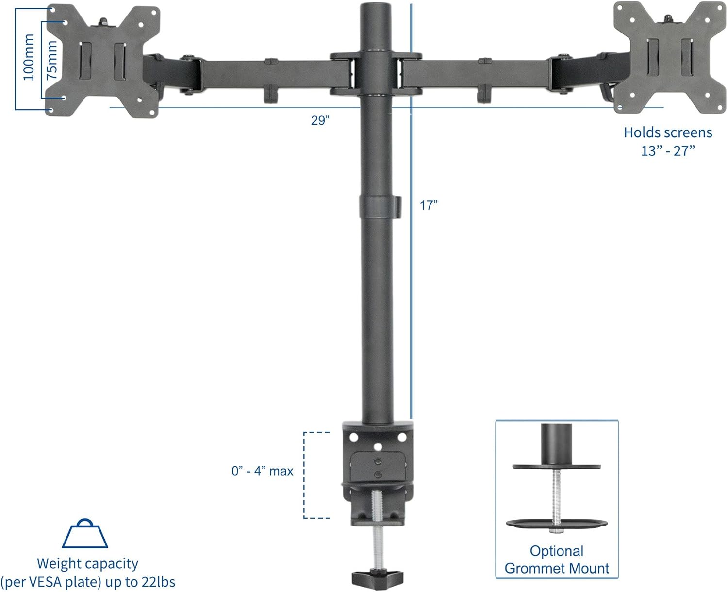 VIVO Dual LCD Monitor Desk Mount Stand Heavy Duty Fully Adjustable fits 2 /Two Screens up to 27" (STAND-V002): Computers & Accessories