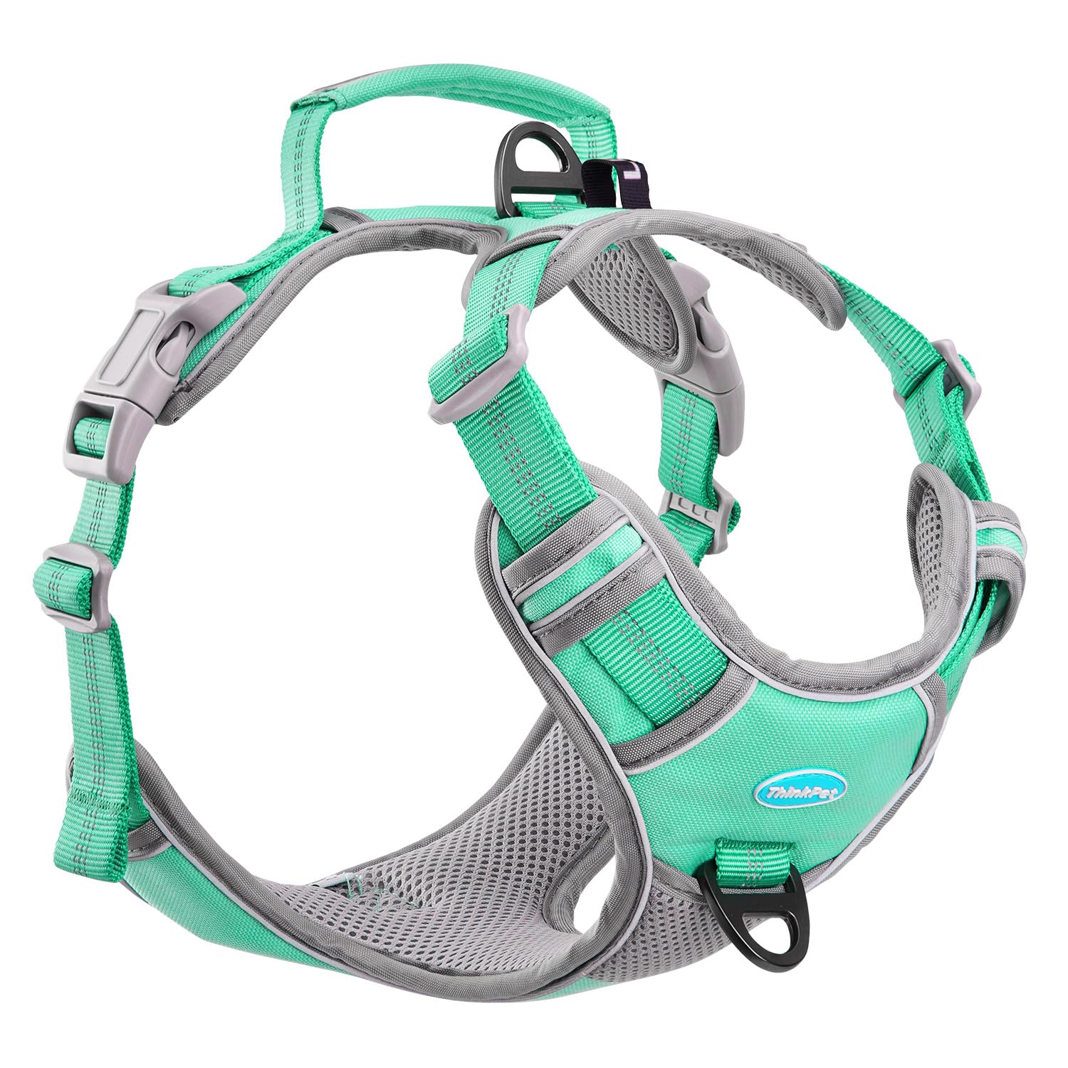 ThinkPet No Pull Harness Breathable Sport Harness with Handle-Dog Harnesses Reflective Adjustable for Medium Large Dogs,Back/Front Clip for Easy Control L Teal