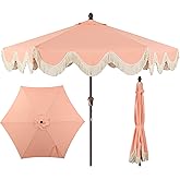 JONATHAN Y UMB1001 Collins 9 ft. Classic Cottage Tassel Market Patio Umbrella with Auto-Tilt, Crank, Wind Vent and UV Protection