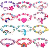 JOTIKO 12 Pcs Kids Bracelets for Toddlers Girls - Unicorn Party Favors Goodies Bag Stuffers Pinata Fillers, Cute Wooden Beaded Bracelets Princess Play Jewelry Birthday Party Return Exchage Gifts