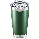 HZJSTSWQ 20 oz Tumbler with Lid Stainless Steel Insulated Tumblers Double Wall Vacuum Coffee Mug Powder Coated Tumbler Cups for Cold and Hot Drinks, Dark Green, 1 pack