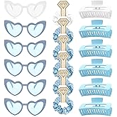 18Pcs Bridesmaid Scrunchies Proposal Gifts Bachelorette Party Favors Hair Claws Clips heart sunglasses for Wedding Party Favors (Blue)