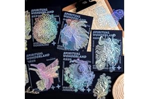 Yoksas 80pcs Holographic Shiny Mandala Bird Butterfly Goldfish Stickers - Large Glitter Clear Feather Scrapbook Stickers for Junk Journals, Resin Art, Planners, Laptops, Tumblers