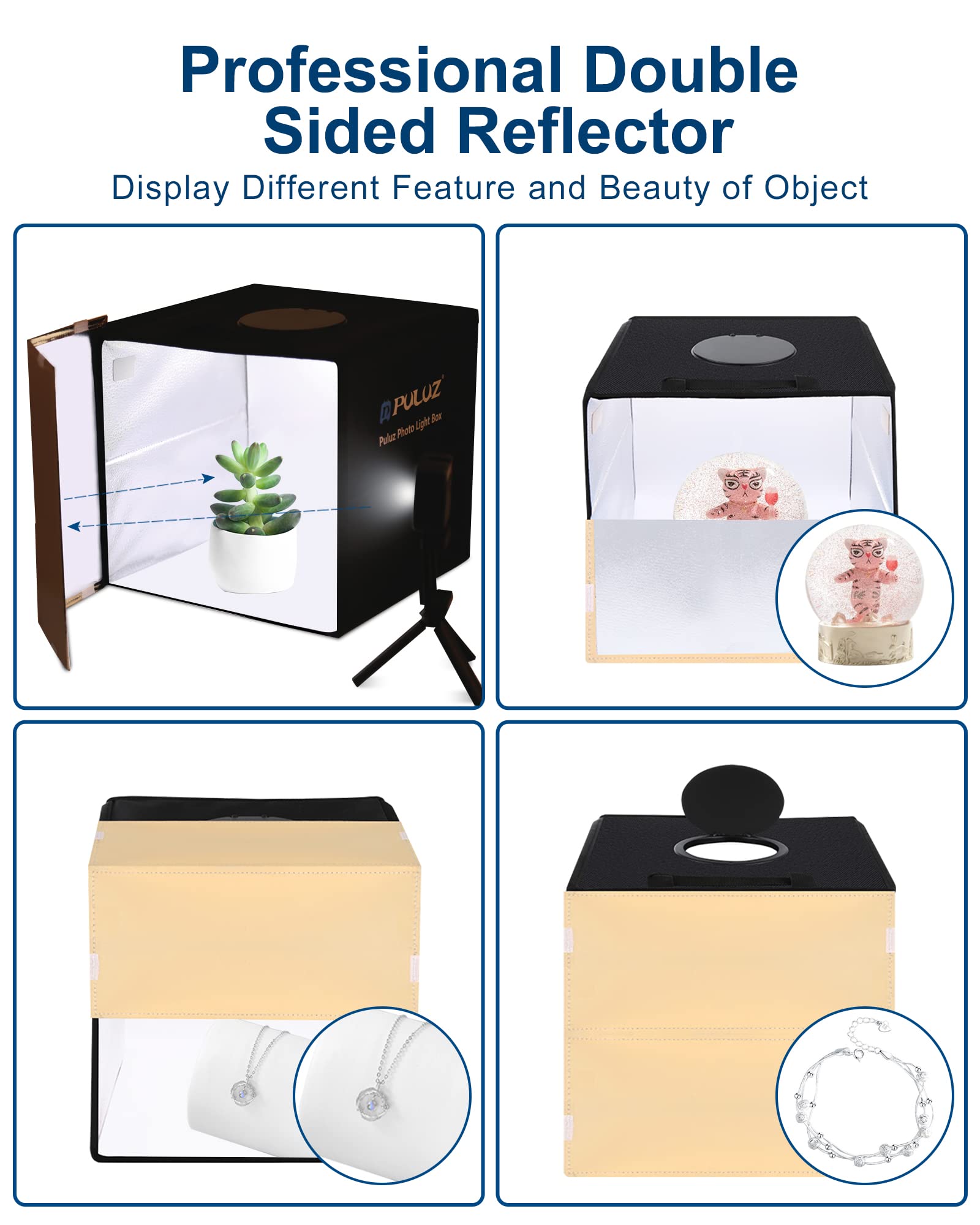 PULUZ 12''×12'' Portable Photography Light Box,Dimmable Photo Studio Light Box with 112 High CRI LED Lights & 6 PVC Backdrops & 3 Reflection Boards for Small Items Product Photography