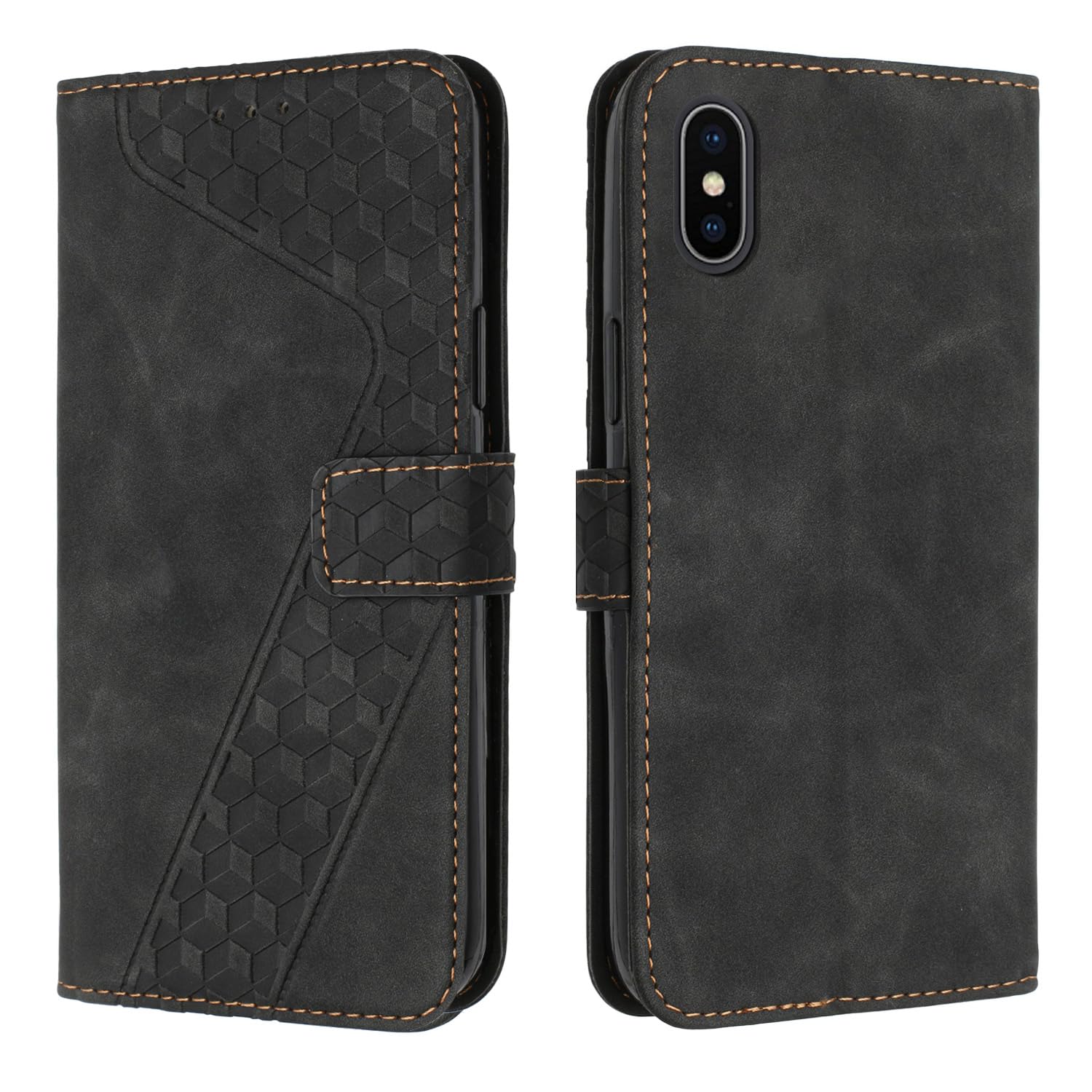 TOHULLE for iPhone XS Max Case, Premium Leather Wallet Case Card Holder Kickstand Magnetic Closure Plaid Pattern Embossed Design Flip Folio Wallet Cover for iPhone XS Max - Black