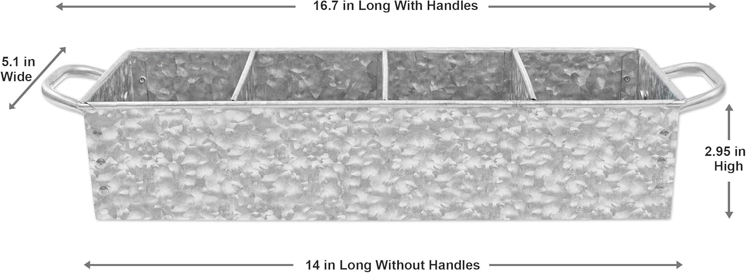 Walford Home Galvanized Farmhouse Decor Tray with Handles - Metal Caddy Organizer for Kitchen, Garden and Garage Tools - Outdoor, Rustic, Home Decor - Galvanized Tray and Storage with 4 Compartments : Garden & Outdoor