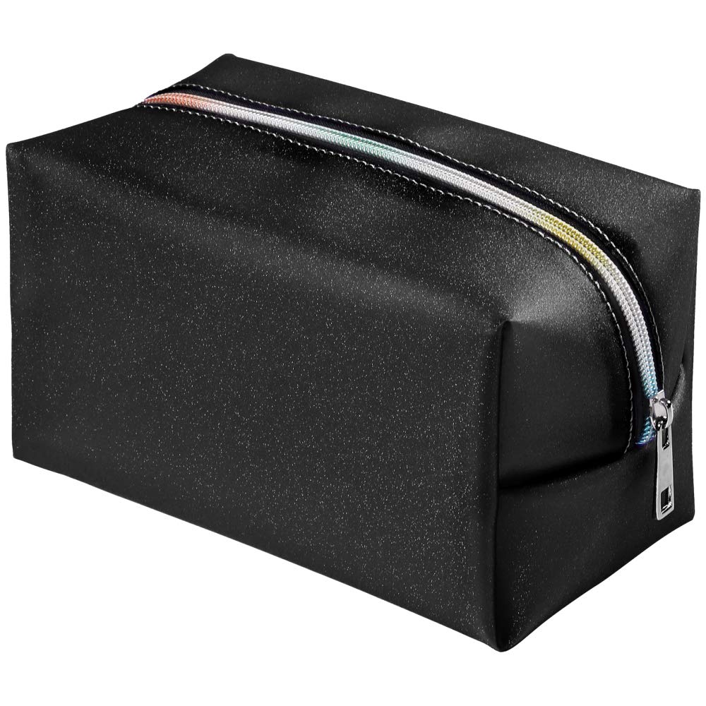 Makeup Bag, F-color Glitter Large Cosmetic Travel Toiletry Bag, Sparkle Matt Surface Makeup Bag Organizer for Women, Black