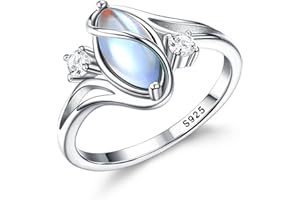 ADRAMATA 925 Sterling Silver Rings for Women Moonstone Ring Rainbow Cubic Zirconia Accents Ring Solitaire Gemstone Statement Rings 18K Gold Plated Silver Rings