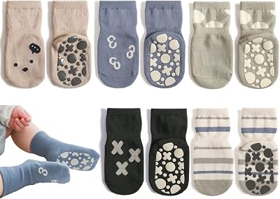 Exemaba Baby Socks with Grips Anti-Slip 5 Colors M 1-3 Years