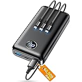 Portable Charger Power Bank, 60000mAh Battery Pack with 3 in 1 USB-C/iOS/Micro-USB Cable, 22.5W Fast Charging Portable Phone Charger, Travel Camping Essential Powerbank for iPhone 17/16 Samsung,Ebony