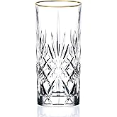 Lorren Home Trends Siena Collection Crystal Water Beverage or Ice Tea Glass with Gold Band Design, Set of 4,12 ounces