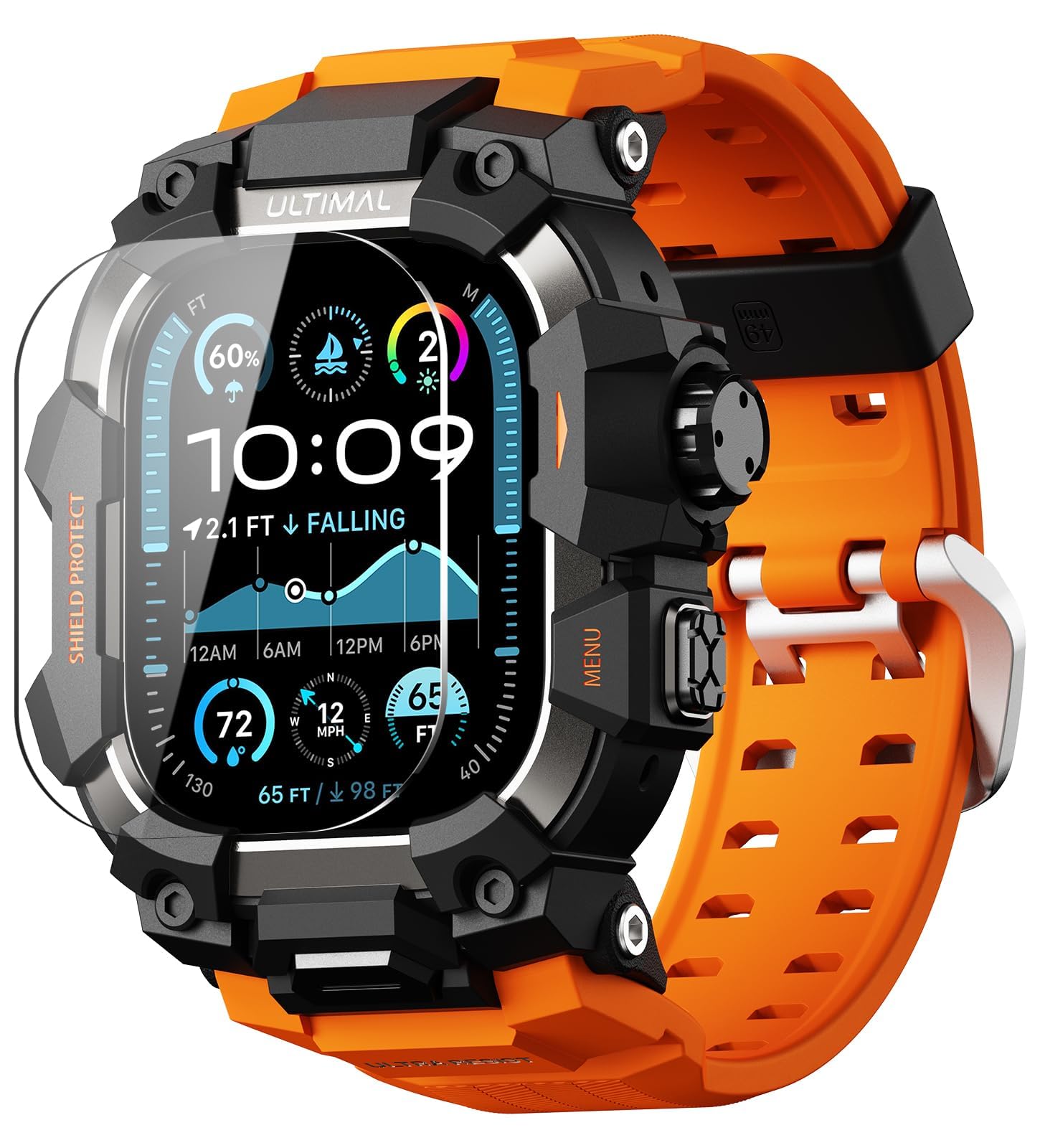 Photo 1 of ULTIMAL Rugged Case with Band for Apple Watch 49mm,Compatible with Apple Watch Ultra 3/2/1, Military Grade Shockproof Bumper Cover for iWatch Tactical Band Men (49mm,Orange)