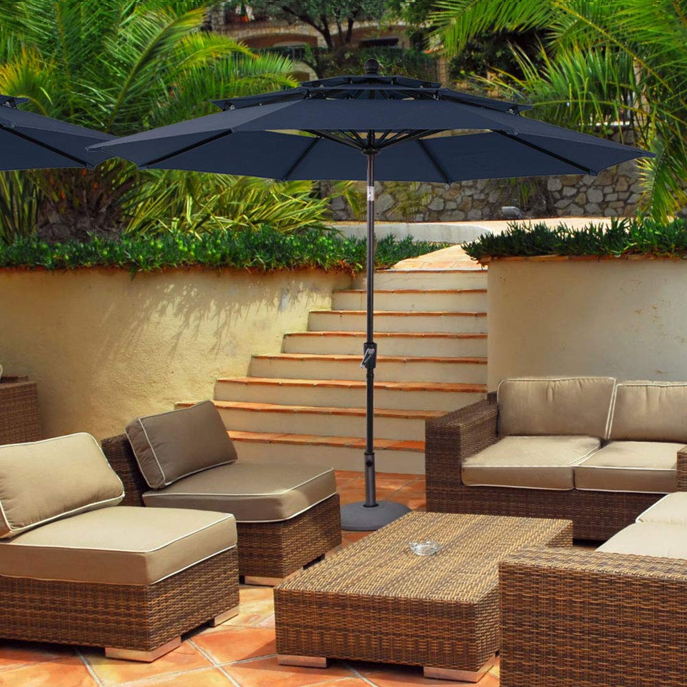 Phi Villa 10ft Patio Umbrella Outdoor 3 Tier Vented Table Umbrella With 8 Sturdy Ribs Dark Blue Garden Outdoor Cjp Org In