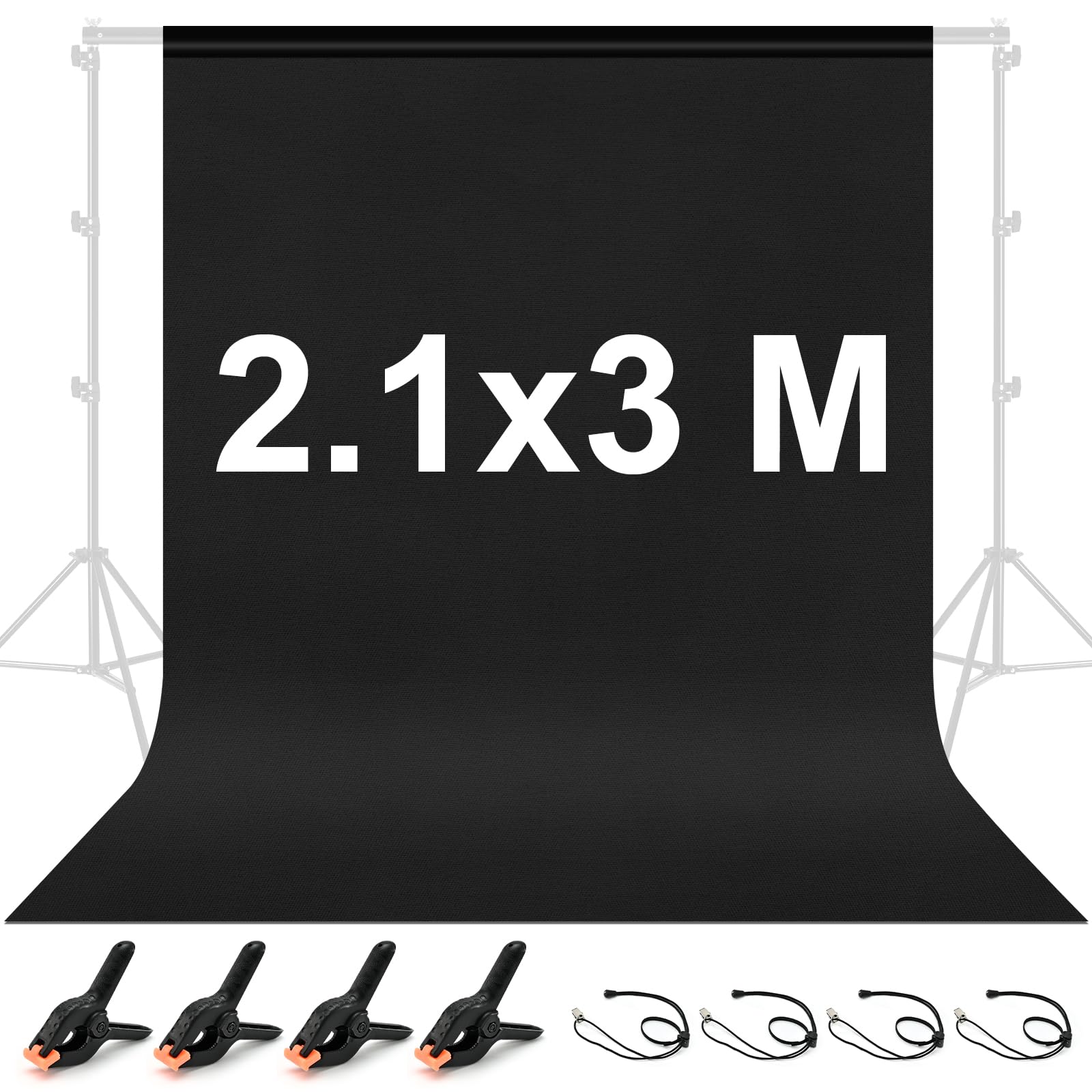 BENOISON Black Backdrop - 2.1x3M Photography Background for Photo Video Studio with Backdrop Clips & Clamps