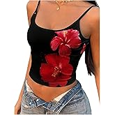 SOLY HUX Women's Summer Floral Camisole Tops Spaghetti Strap Fitted Vacation Going Out Crop Vest