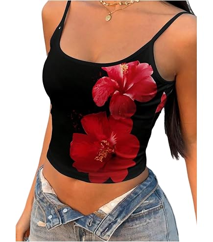 Womens Floral Jacquard Tank Tops Summer Square Neck Straps Crop