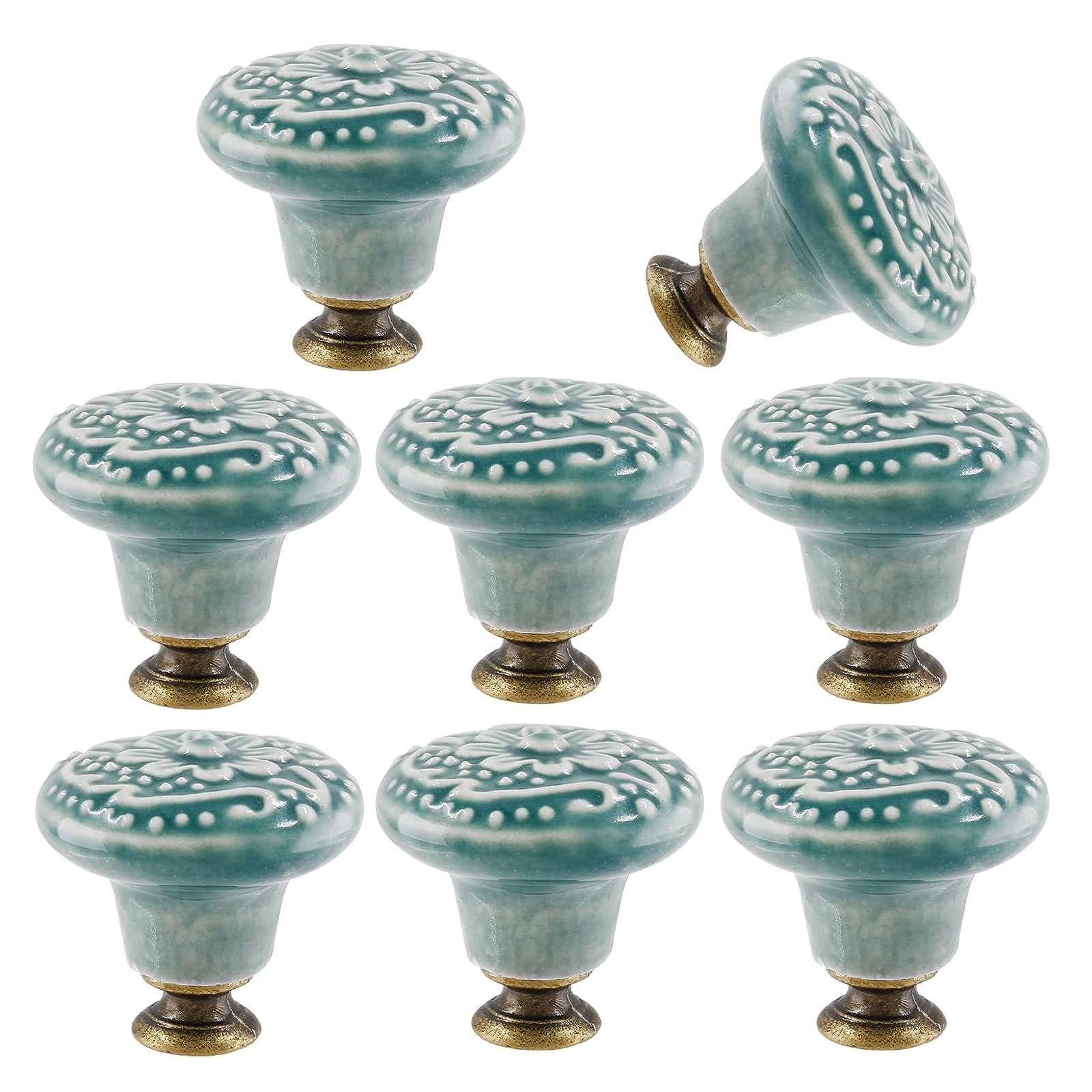 VEGCOO 8 Pcs Cupboard Door Knobs, Green Ceramic Vintage Cabinet Knobs, Handles for Chest of Drawers