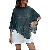 Floerns Women's Sheer Knit Poncho Shrug Shawls Lightweight Wraps Asymmetrical Sweater