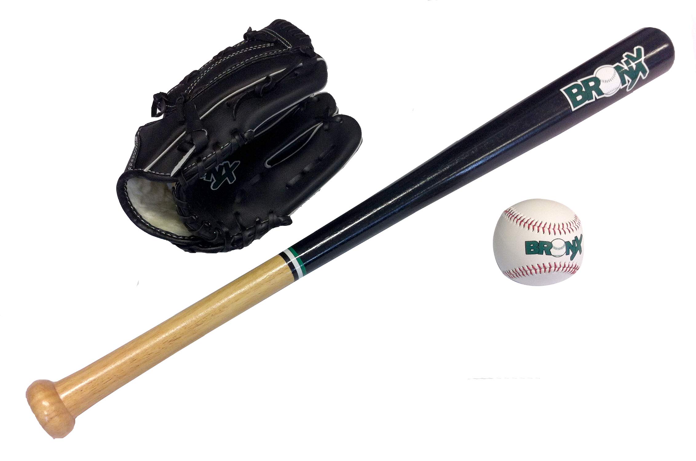 Bronx Kids BBSK Complete Baseball Set | 27 Inch Wooden Bat, Glove & Safety Baseball | Perfect Starter Kit for Young Players