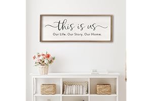 COMURDYO This is us Wall Decor Sign 32'' x 12'' Large Master Bedroom Home Life Story Wood Framed Vintage Family Sign Rustic Plaque Living Room Minimalist Farmhouse Hanging Wall Art (Wood)
