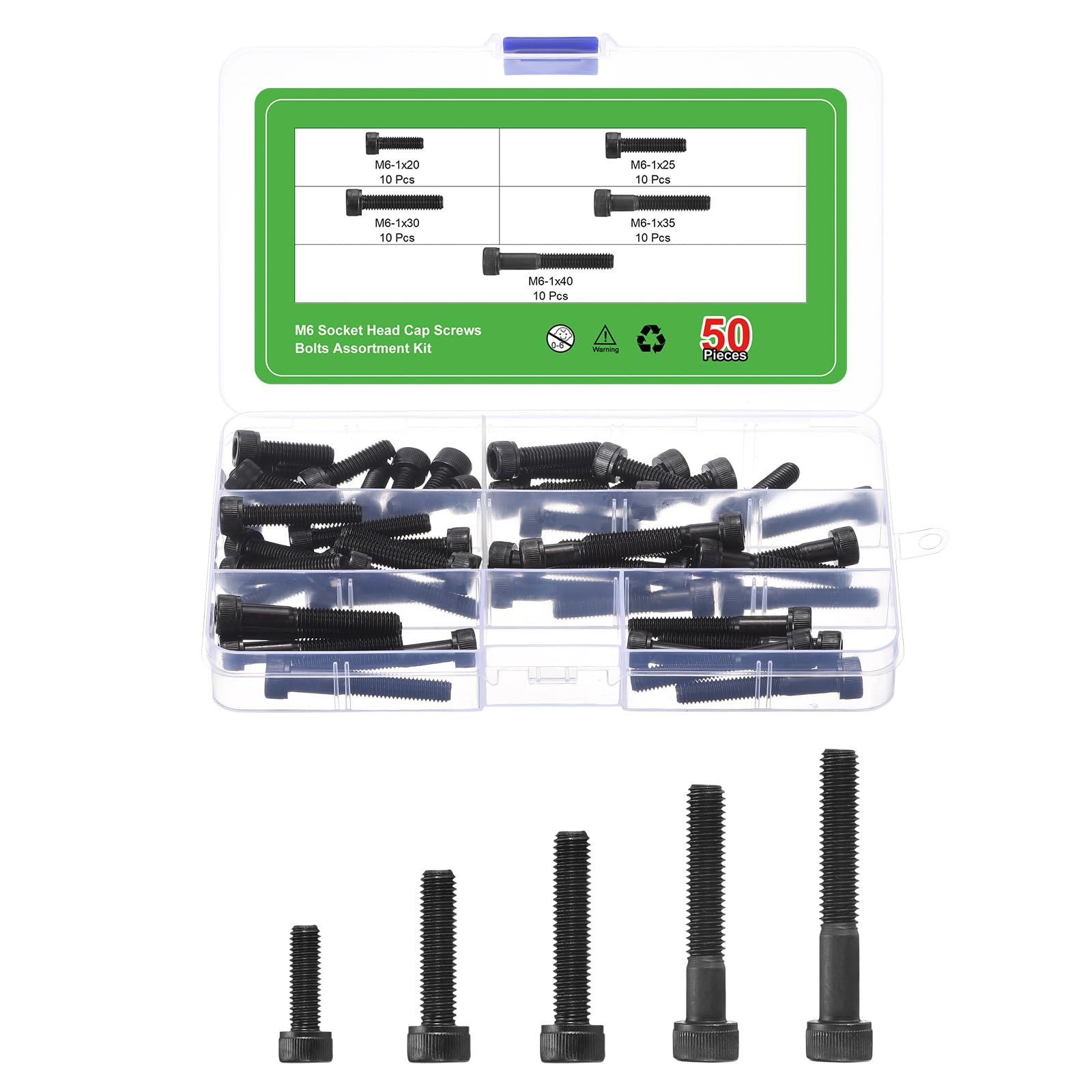uxcell Hex Socket Bolt Kits (M6), Grade 12.9 Carbon Steel Hex Socket Drive Screw, Black