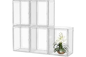 ZHAIXIAONIAN Clear Display Case 5 Pack Large Stackable Plastic Storage Bins with Magnetic Attraction Lid, Clear Storage Container for Organizing, Storage Box for Shoe, Books, Collectibles, Purse, Handbag, Figures