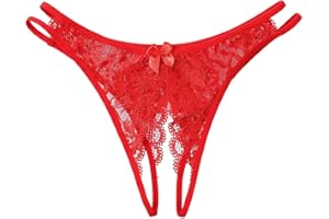 KKmeter Mens Floral Lace Crotchless T-back Thongs Hollow Out Low Waist G-String Sissy Ruffled Lingerie Panties