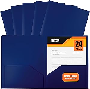 Schwere blau Kunststoff 2 Pocket Portfolio Ordner, Brief Größe Poly Ordner durch eine bessere Office Products, 24 Stück, blau