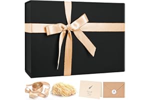 LIFELUM Large Gift Box 14"x8.5"x4.5" Birthday Gift Boxes for Presents for Anniversary Wedding,Black Gift boxes with Ribbon,Shredded Filler,Card