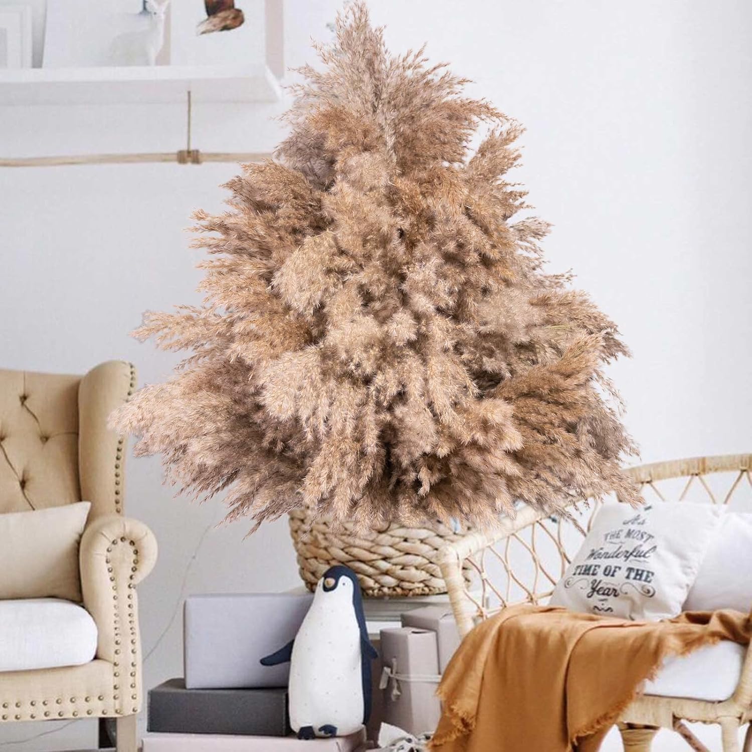 Dried & Preserved Flora - HUMINBO Dried Flowers Pampas Grass Decor Fluffy Pompas Floral 100 Stems Small Pompous Bulk Natural Pompus Grasses Short